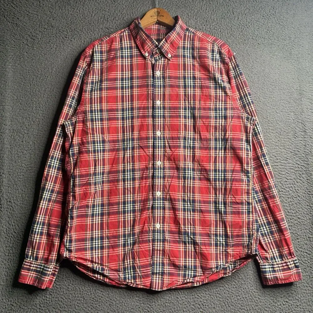 J Crew Lightweight Button Down Shirt Men Large Plaid Long Sleeve Coastal Preppy